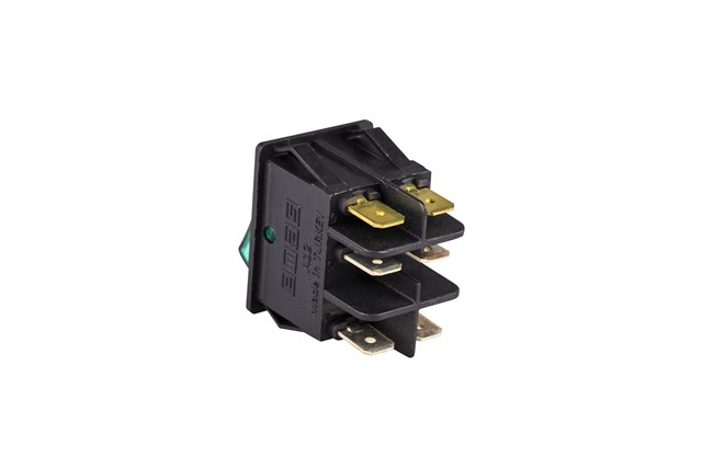 30*22mm Black Body 1NO+1NO with Illumination with Terminal (0-I) Marked Green A12 Series Rocker Switch